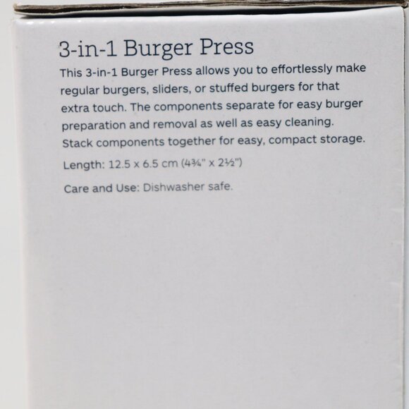 Epicure 3 In 1 Burger Press Sliders 12.5 x6.5 cm New - Picture 3 of 6